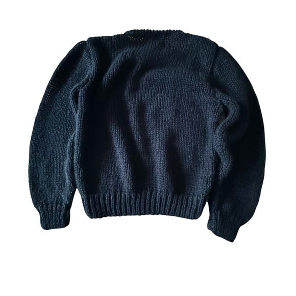 Evian II Hand Knit Vintage 80s Acrylic Black Pink Chunky Pullover Sweater Medium - Picture 6 of 8